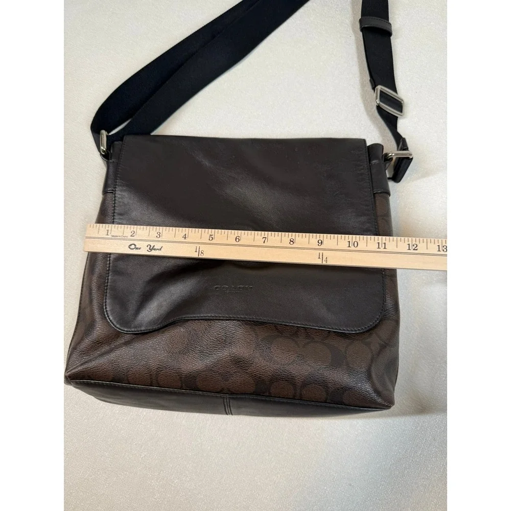 Coach F54771 Mens Charles Small Messenger Bag Black with Brown Signature Leather - Picture 6 of 11